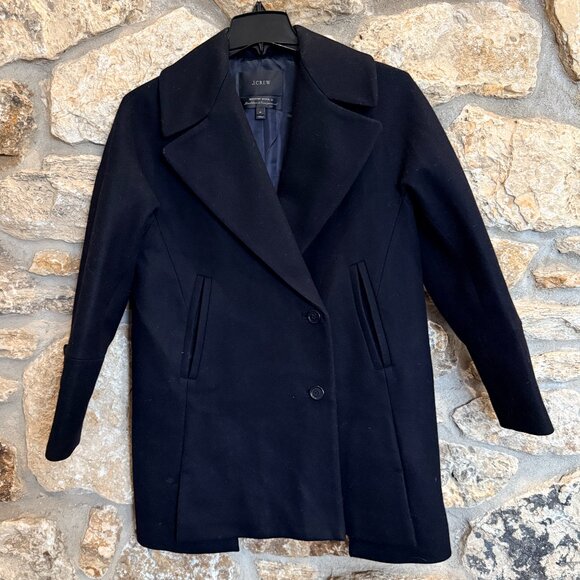 J. Crew Melton Wool Classic Pea Coat Jacket Black plus size 4 - Picture 2 of 9